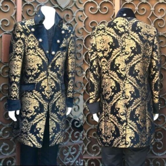 Men’s Angelino BlackVintage Gold Casual PromTuxedoBlazer NWT